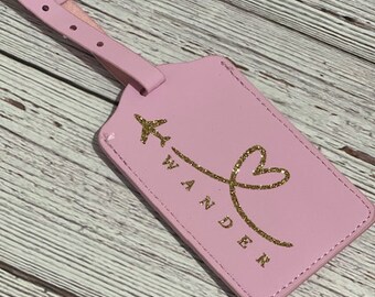 Pink Leather Luggage Tag