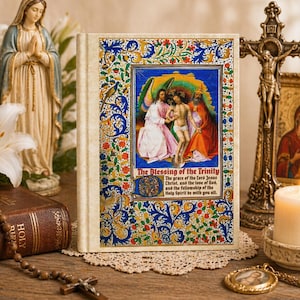 Cristo è nato, diario con copertina rigida della benedizione della Trinità / Arte biblica medievale, quaderno delle Scritture