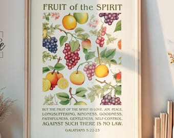 Galatians 5:22 Fruit of the Spirit Christian Poster, Printable Wall Art, Digital Download, Vintage Scripture, Bible Verse Wall Art