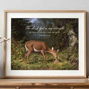 Wandbild mit dem Bibelvers Habakuk 3,19, Hirschmotiv, „Der Herr ist meine Stärke“, Christliche Dekoration, Naturposter, Digitaler Download