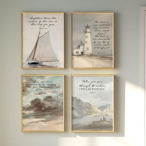 Vintage nautische inrichting met een vleugje geloof, vintage muurkunst, bijbelvers, schrift aan zee, kalmerende christelijke afdrukbare kunst, oceaan