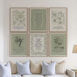 Láminas de arte bíblico botánico, decoración de pared cristiana, arte floral con versículos bíblicos, juego de 6