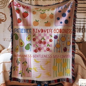 Fruits of the Spirit Woven Blanket, Galatians 5:22-23 Throw Blanket, Christian Scripture Tapestry, Bible Verse Blanket, Christian Blanket