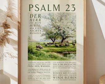 German Psalm 23 Vintage Sheep Scripture Wall Art, Bible Verse Printable Wall Art, Digital Print, German Bible Wall Art, Christian Decor