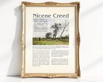 Credo de Nicea, lámina cristiana vintage para pared, oración bíblica, versículo bíblico imprimible (descarga digital), decoración cristiana con versículos bíblicos.