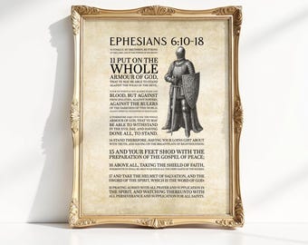 Ephesians 6 KJV Armour of God Christian Poster, Printable Digital Print, Christian Knight Scripture Decor, Spiritual Warfare, Christian Gift