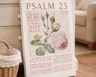 Psalm 23 Canvas Wall Art, The Lord Is My Shepherd Rose Scripture Print, Christian Bible Verse Home Decor, Faith Gift, Inspirational Artwork
