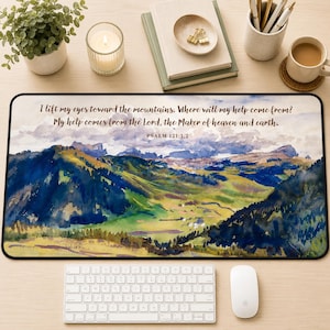 Christian Desk Mat with Mountain Design, Office Decor, Prayer Desk Accessories, Motivational Gift, Bible Verse Mat, Mouse Pad
