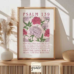 Psalm 139 Vintage Pink Floral Wall Art, Pink Wall Decor, Gift for Christian Girl Decor Digital Download Prints, Girly Scripture wall art
