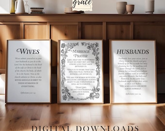 Marriage Prayer Ephesians 5:22-28 Bible Verse Wall Art, Black & White Set of 3 Christian Marriage Gift, Wedding or Anniversary Gift