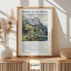 Sermon on the Mount, The Beatitudes Printable Wall Art, Blessed Scripture Download, Multiple Sizes, Christian Wall Decor,  Christian Gift
