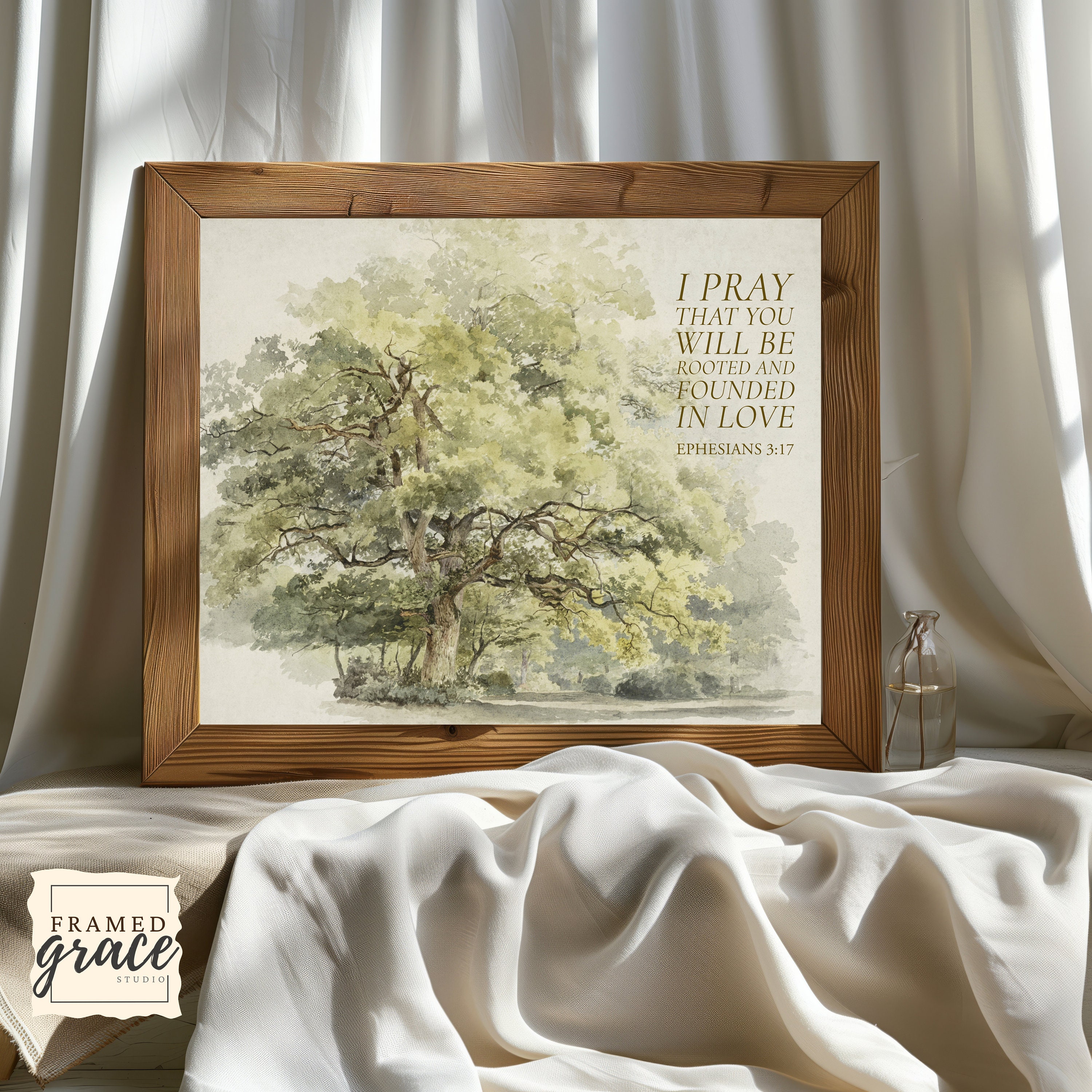 Cottage Scripture Image Watercolor Vintage Christian Wall Art, Ephesians 3:17, Scripture Art ...