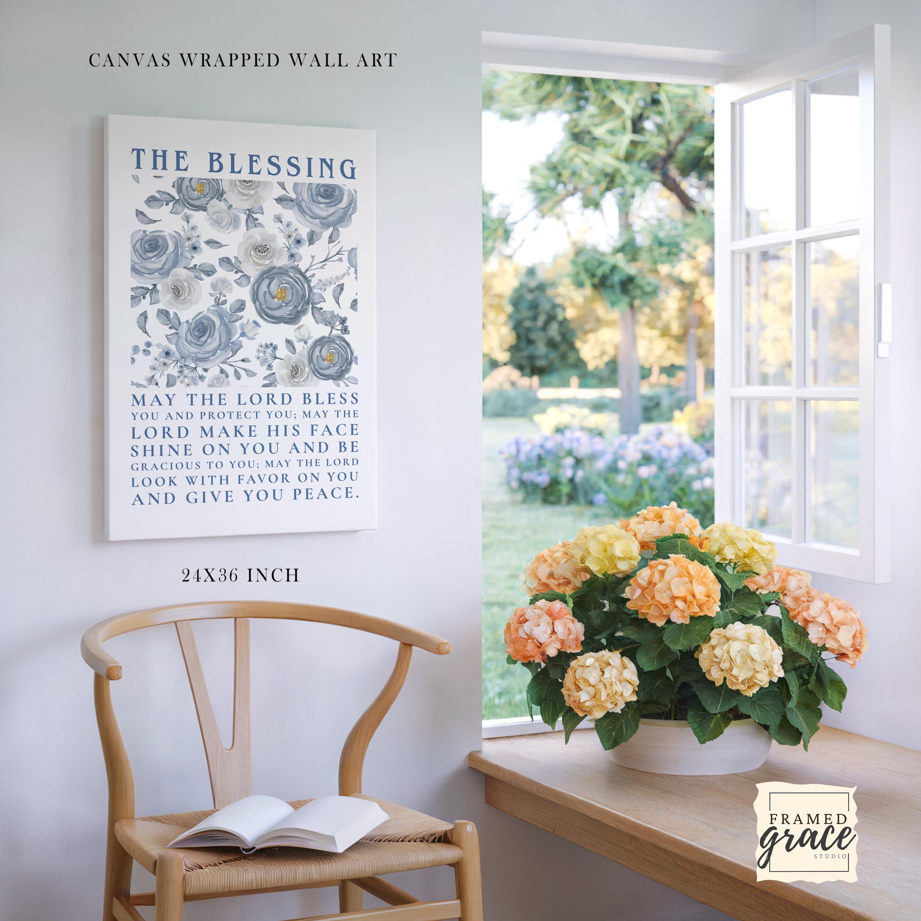祝福のキャンバスウォールアート | 民数記6:24-26聖書プリント | 青い