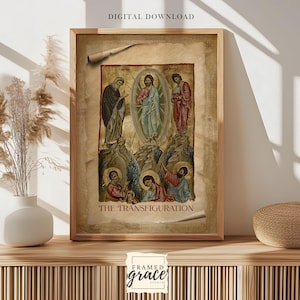 The Transfiguration of Jesus Digital Download, Christian Wall Art, Byzantine Icon Style, Bible Verse Printable, Religious Home Decor