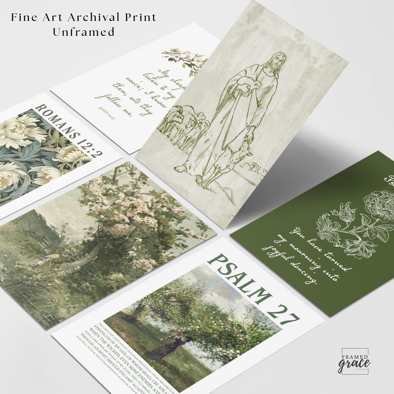 Set of 6 Christian Wall Art Prints Unframed Bible Verse Botanical Decor ...