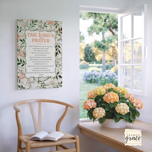 The Lords Prayer Wall Art, Christian Poster Canvas, Religious Home Decor, Canvas Gifts, Bible Verse Wraps, Jasmine William Morris Decor