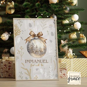 Kerstkunst aan de muur, Immanuel God is met ons Schrift, decoratieve kerstposter, neutraal vakantiedecor, bijbelkunst aan de muur, digitale download