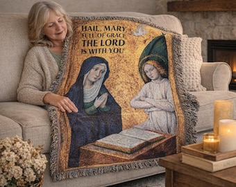 Hail Mary Full of Grace katholische gewebte Decke - marianisches Gebetsglaubensgeschenk