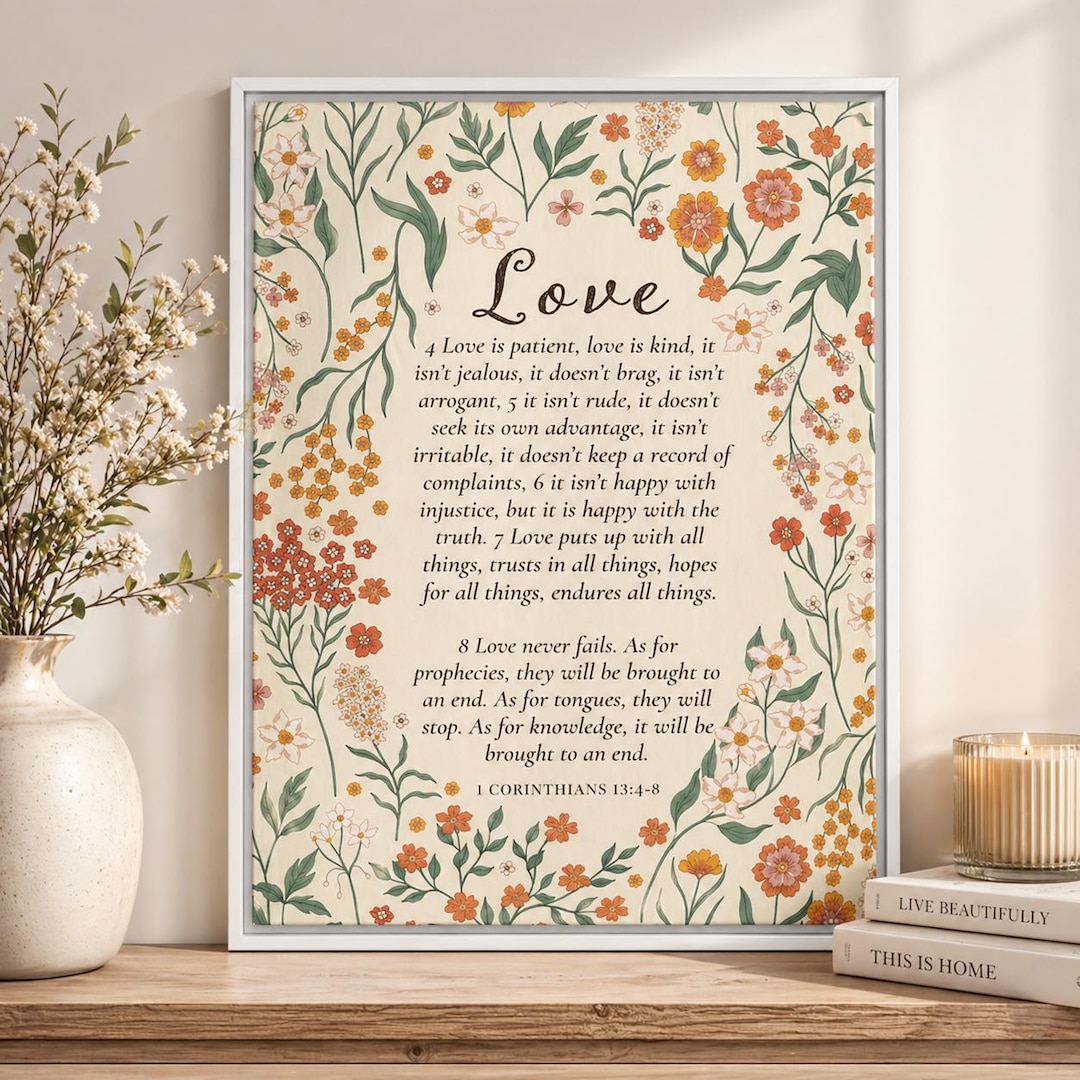 Love is Patient Bible Verse Wall Art, 1 Corinthians 13:4-8, Christian ...