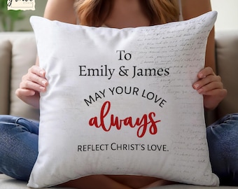 Almofada de casamento cristã, Almofada "O amor é paciente", Almofada personalizada com versículo bíblico, Decoração com 1 Coríntios 13, Presente de fé, Presente cristão