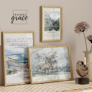 Psalm 91 kunst aan de muur, set van 3 bijbelvers afdrukken, schriftposters, vintage aquarel schriftkunst, christelijke muurkunst, digitale download