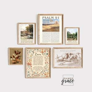 Christliche Bibelwand 6er-Set, Psalm 91 Sammlung Vintage Bibel Vers Kunst, Schrift druckbar, religiöse Drucke, christliches Dekor