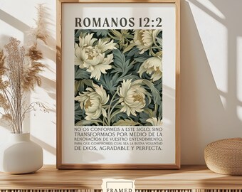 Spanish Romans 12:2 Scripture Wall Art, Spanish Bible Verse, Printable Wall Art, Digital Print, Spanish Bible Art, Christian Floral Decor
