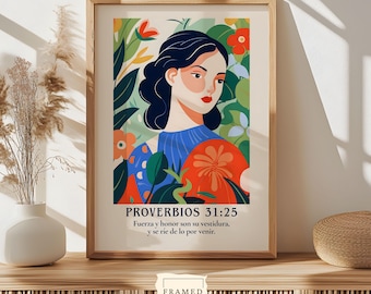 Spanish Proverbios 31:25 Bible Verse Print, , Decoracion Espanol, Spanish Scripture Decor, Digital Download, Christian Poster, Digital Print