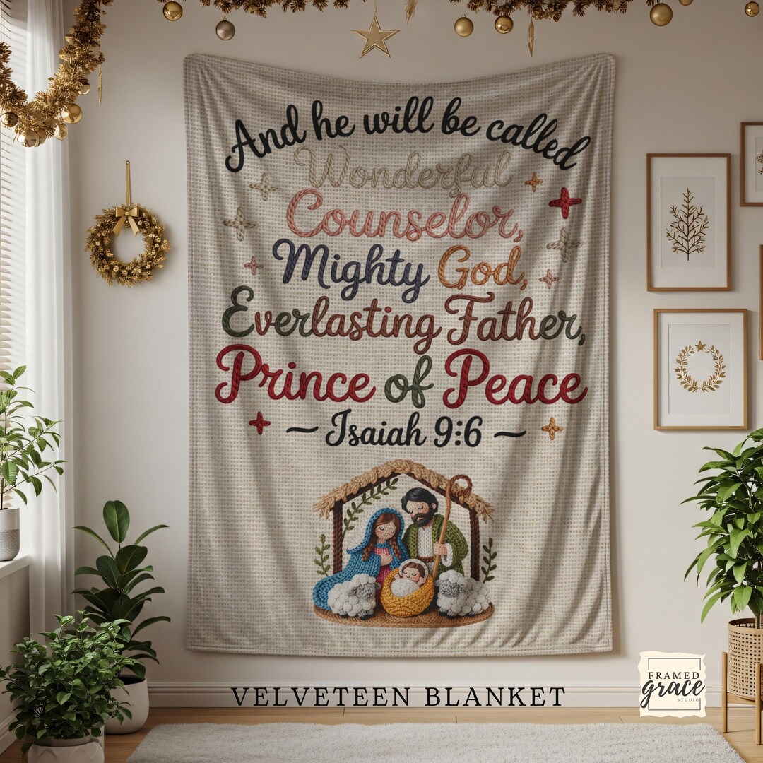 Isaiah 9:6 Faux Crochet Christmas Blanket, Nativity Scripture Throw ...