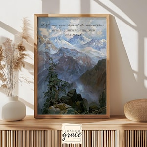 Psalm 121  Mountains, Bible Verse Wall Art, Christian Gift, Scripture Print, Bedroom Wall Decor, Watercolor Landscape, Digital Download