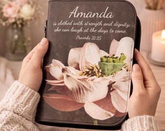 Personalized Floral Bible Cover, Proverbs 31:25, Christian Gift, Christian Floral Bible Bag, Custom Book Cover