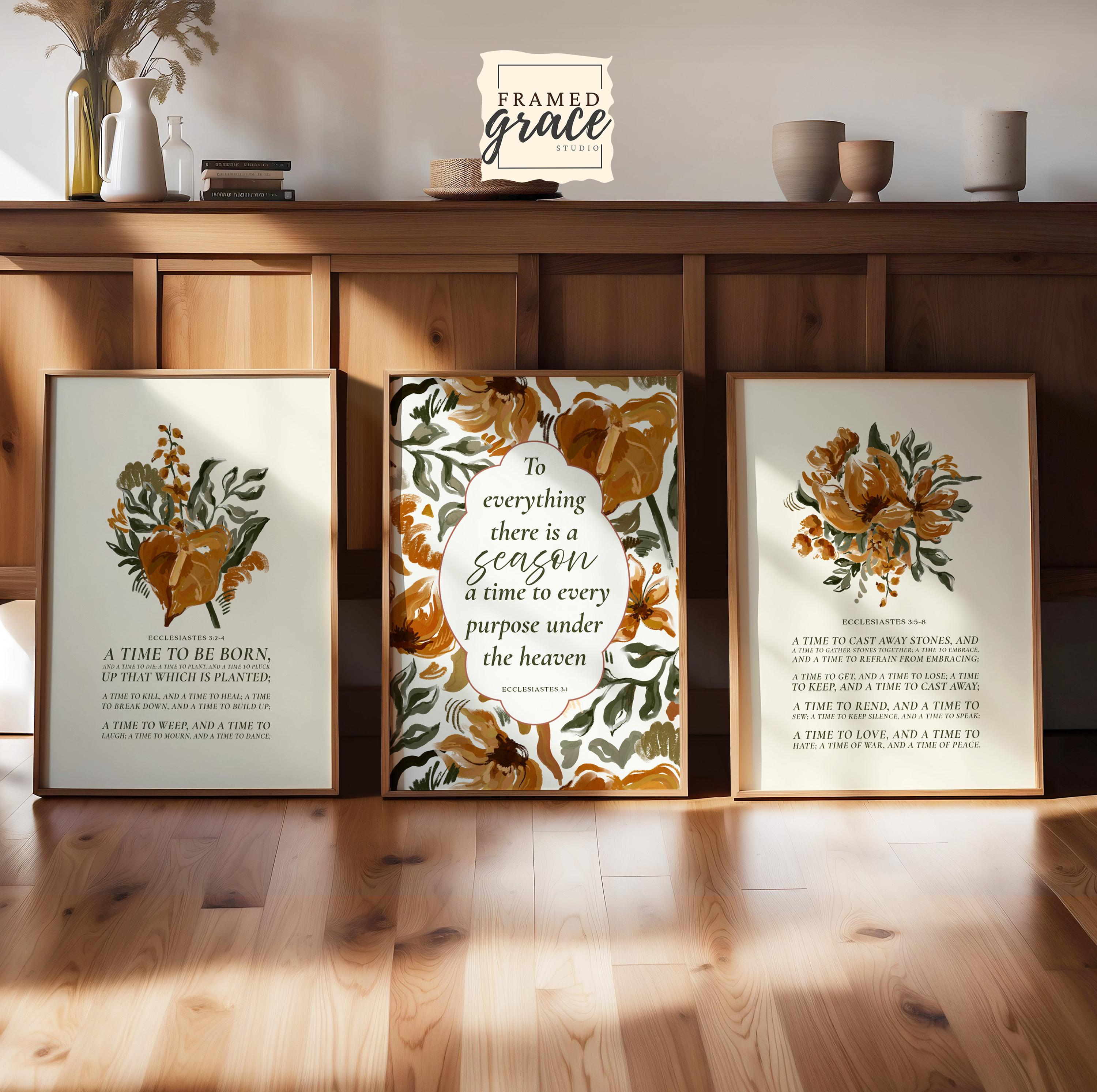 Ecclesiastes 3:1-8 Printable Set of 3, Christian Bible Verse Wall Art, Religious Gift, A Time for Everything Printable Set, Digital Download