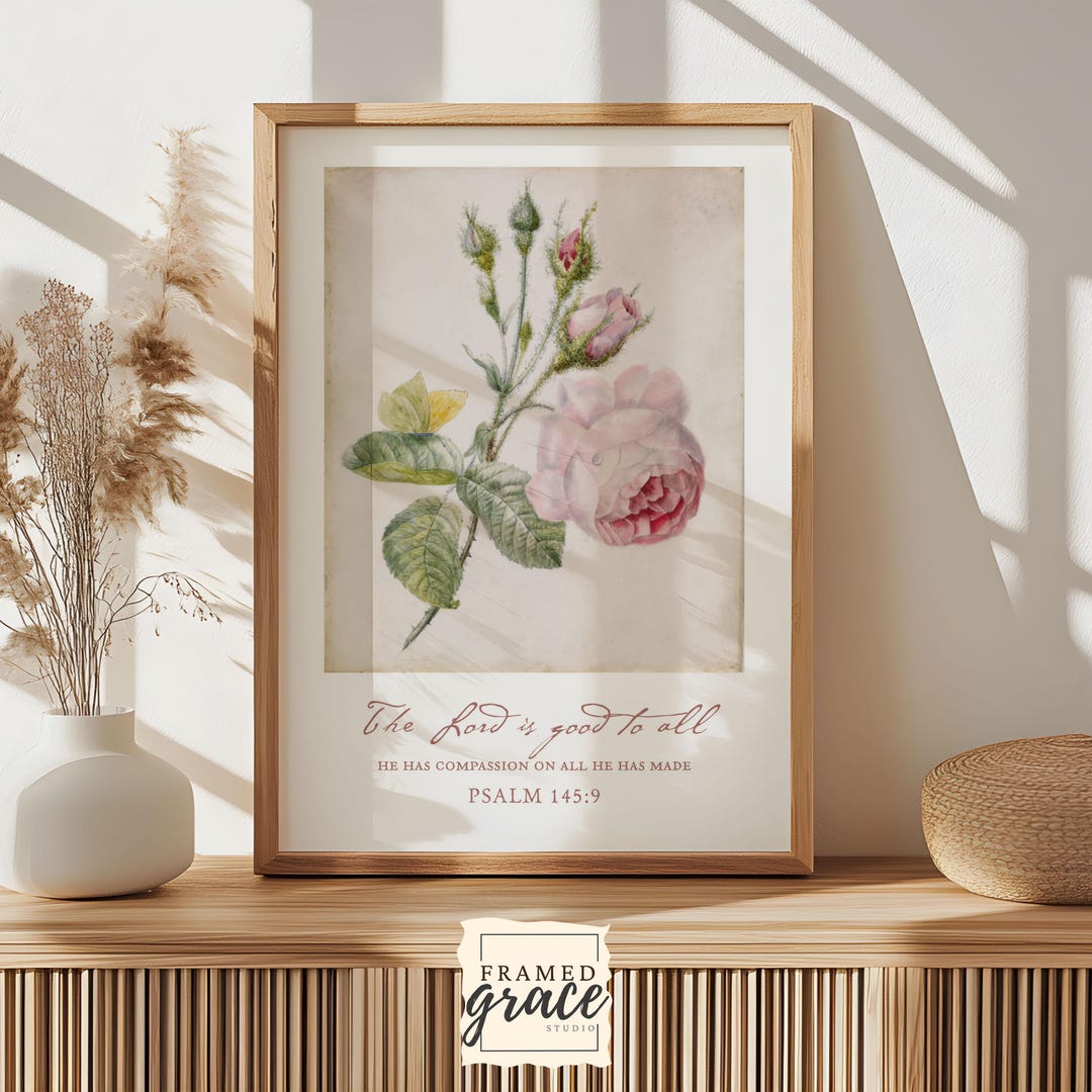 Christian Pink Rose Wall Art, Psalm 145, Vintage Scripture Printable ...