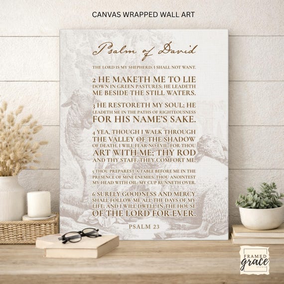 Psalm of David Canvas Wall Art, Psalm 23 Bible Verse Canvas Wall Decor, The Lord is My Shepherd Bible Verse Print, Christian Canvas Art