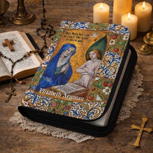 Personalized Medieval Illuminated Manuscript Bible Cover, Catholic Vintage Marian Art Book Cover, Christian Gift for Women