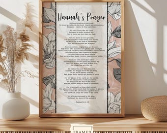 Hannah's Prayer 1 Samuel 2 Bible Verse Wall Art, Scripture Decor, Digital Download, Christian Poster Digital Print, Pink Gray Floral Print