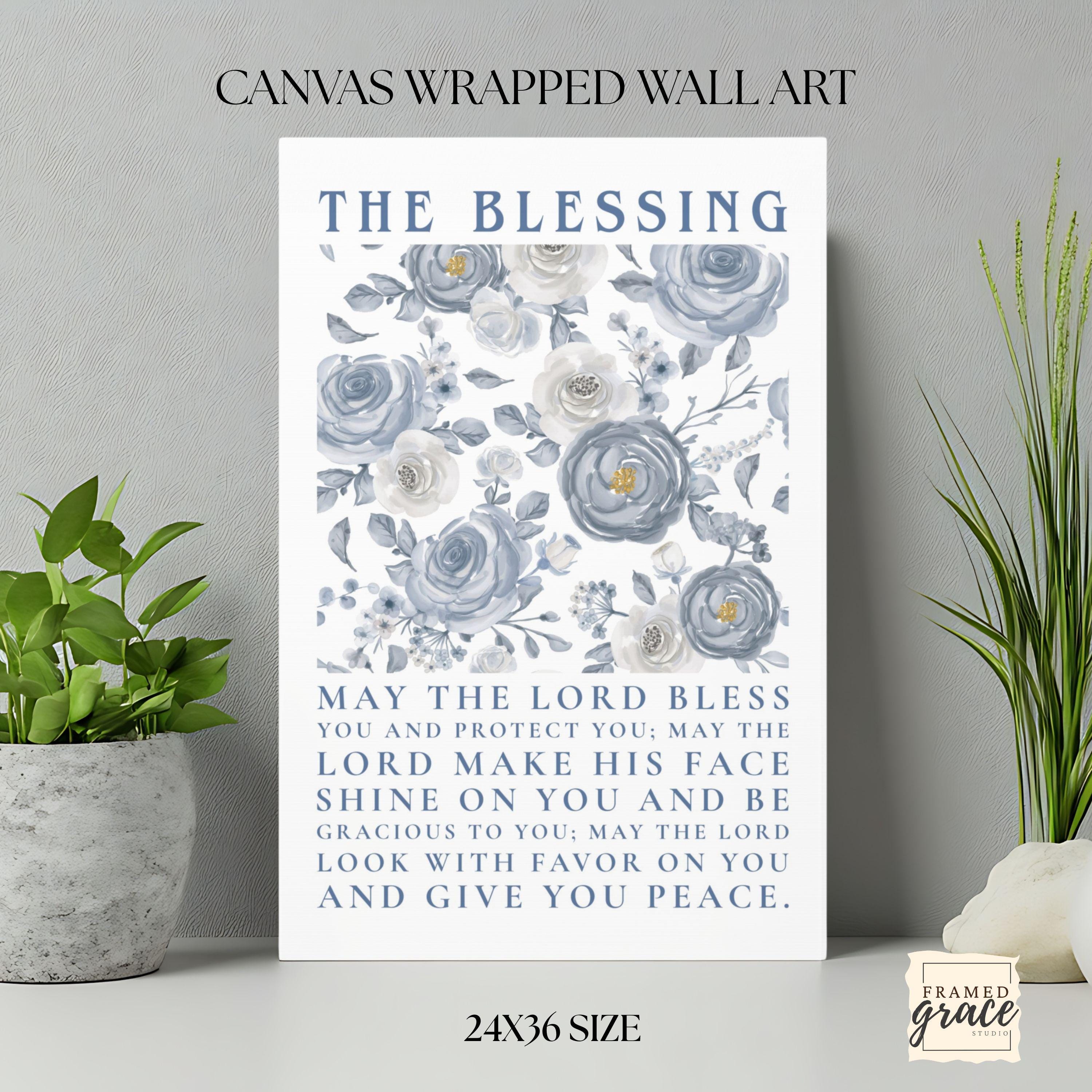 祝福のキャンバスウォールアート | 民数記6:24-26聖書プリント | 青い