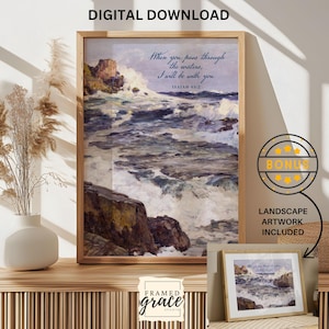 Isaiah 43:2 Vintage Ocean Painting , Bible Verse Wall Art, Christian Gift, Scripture Print, Bedroom Wall Decor, Christian Home Decor