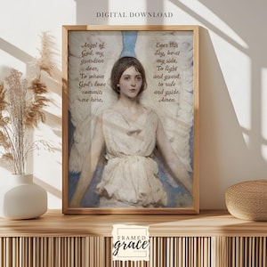 Guardian Angel Christian Wall Art, Catholic Angel Prayer, Angel Art Print, Religious Printable Art, Bible Scripture Decor, Digital Download