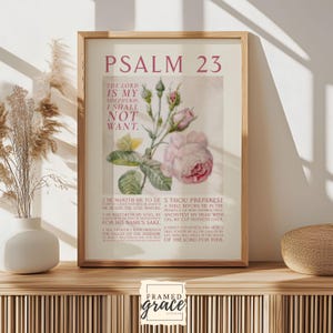 Psaume 23 LSG : Le Seigneur est mon berger affiche chrétienne, art mural imprimable rose rose, impression numérique, art mural Bible, décoration de chambre, art rose