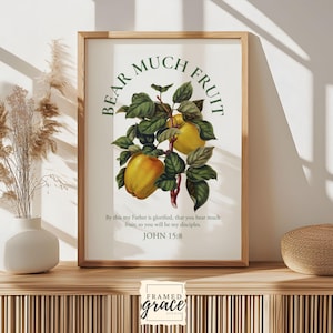John 15, Bear Much Fruit Christian Wall Art, Vintage Scripture Print, Vintage Fruit, Apple Decor, Bible Verse Art, Bible Digital Print