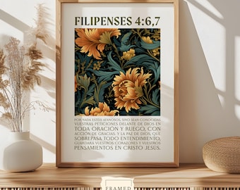 Spanish Philippians 4:6-7 Bible Verse Canvas Wall Art, Christian Scripture Print, Peace of God Wall Decor, Faith Home Gift, Spanish Wall Art