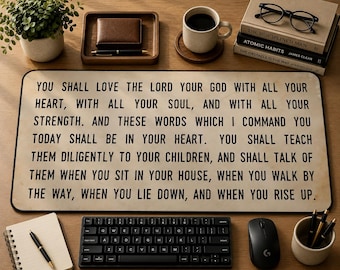 Christian Desk Mat, Deuteronomy 6 Scripture Desk Pad, Bible Verse Office Decor, Religious Mouse Pad, Faith Gift for Women Men, Mouse Pad