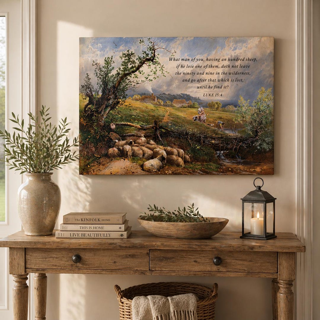 Christian Canvas Wall Art, Lost Sheep Parable Luke 15:4, Shepherd ...
