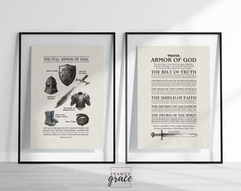 The Full Armor of God Set of 2 Christian Poster, Printable Wall Art, Digital Print, Ephesians 6 Bible Wall Art, Christian Room Decor