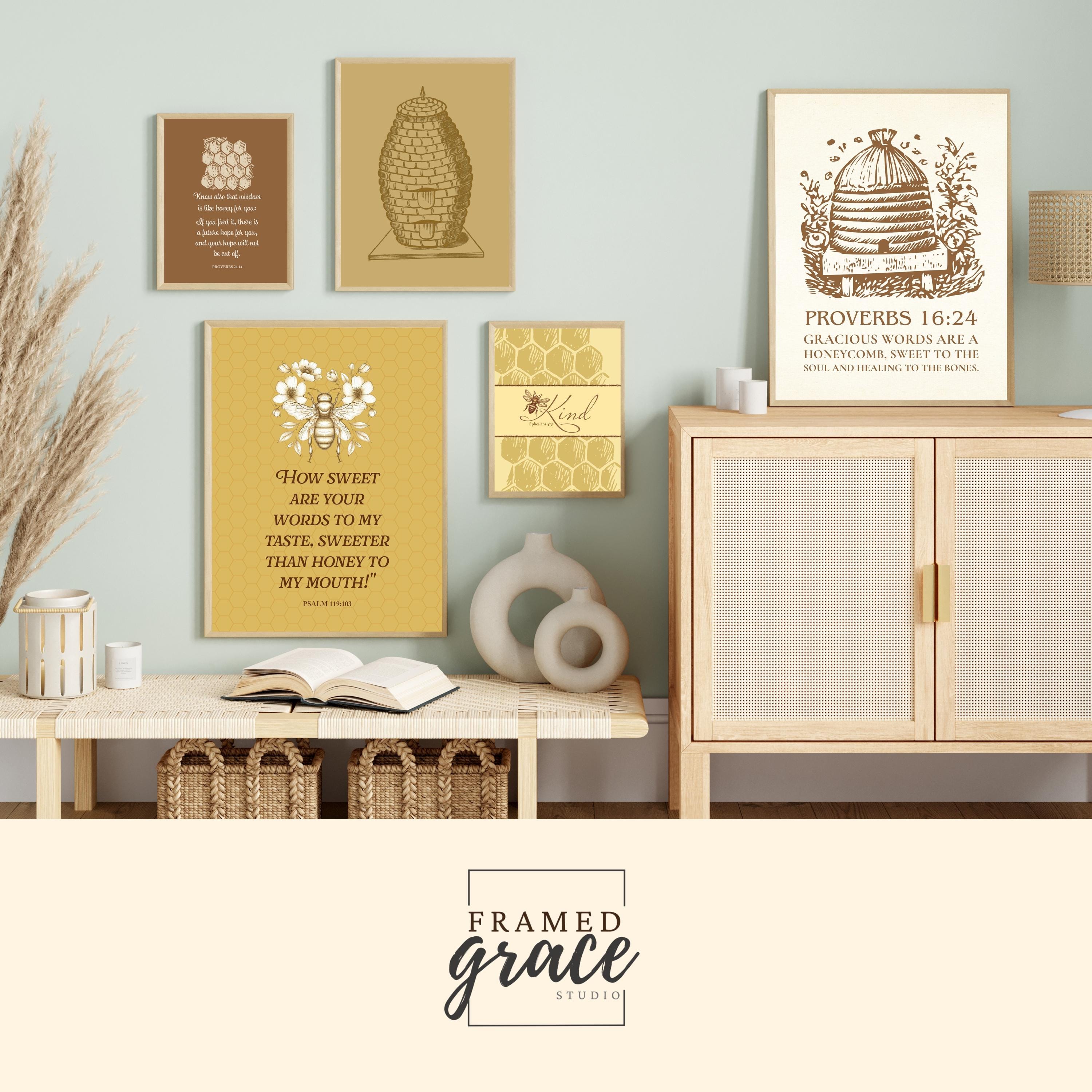 Bee Kind Print Set, Honeycomb Wall Art, Inspirational Bee Decor ...