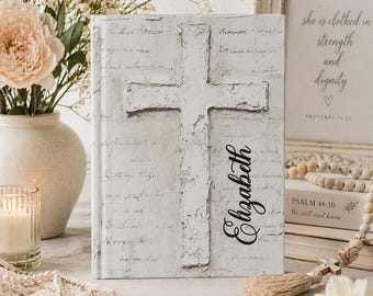 Personalized Christian Journal, Proverbs 31:25 Notebook, She Is Clothed with Strength and Dignity, Faith Gift for Her, Cross Journal