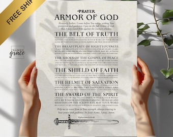 Rüstung Gottes Gebetswandkunst | Epheser 6: 10-18 Schriftdruck, Christliche Wohnkultur, Glaube Poster, Vintage Bibel Kunst, Gedruckt & Versandt