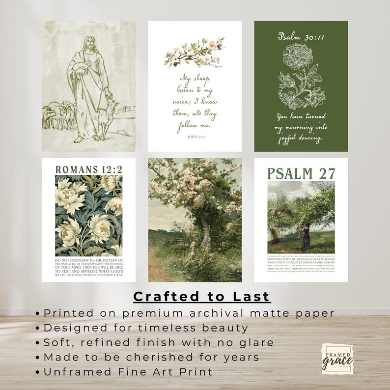 Set of 6 Christian Wall Art Prints Unframed Bible Verse Botanical Decor ...