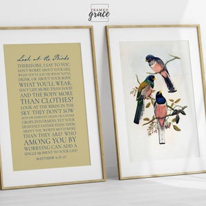 Christian Set of 2, Bible Verse Print, Look at the Birds Scripture Poster, Christian Wall Art Bundle, Christian Printable, DIGITAL DOWNLOAD